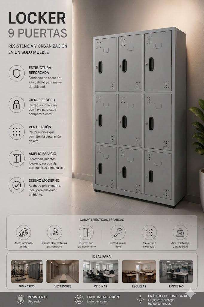 LOCKER METALICO 9 PUERTAS